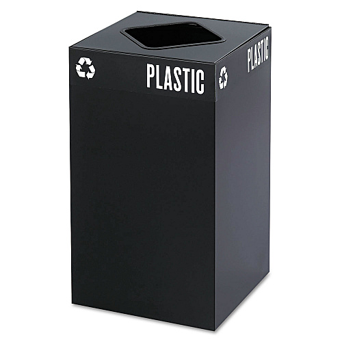 Public Square Recycling Receptacles, Plastic Recycling, 25 Gal, Steel, Black