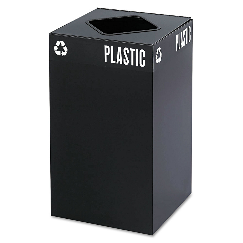 Public Square Recycling Receptacles, Plastic Recycling, 25 Gal, Steel, Black