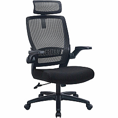 Lorell Lanser Mesh-Back Chair with Flip-Up Arms Fabric Seat Material - Mesh Back Material - High Back - 5-star Base - Black - Armrest - 1 Each (LLR63210)