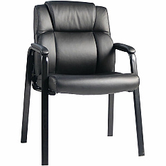 Lorell Cushioned Low-Back Guest Chair Polyurethane Seat Material - Polyurethane Back Material - Steel Frame Material - Low Back - Four-legged Base - Black - Vinyl - Armrest - 1 Each (LLR59436)