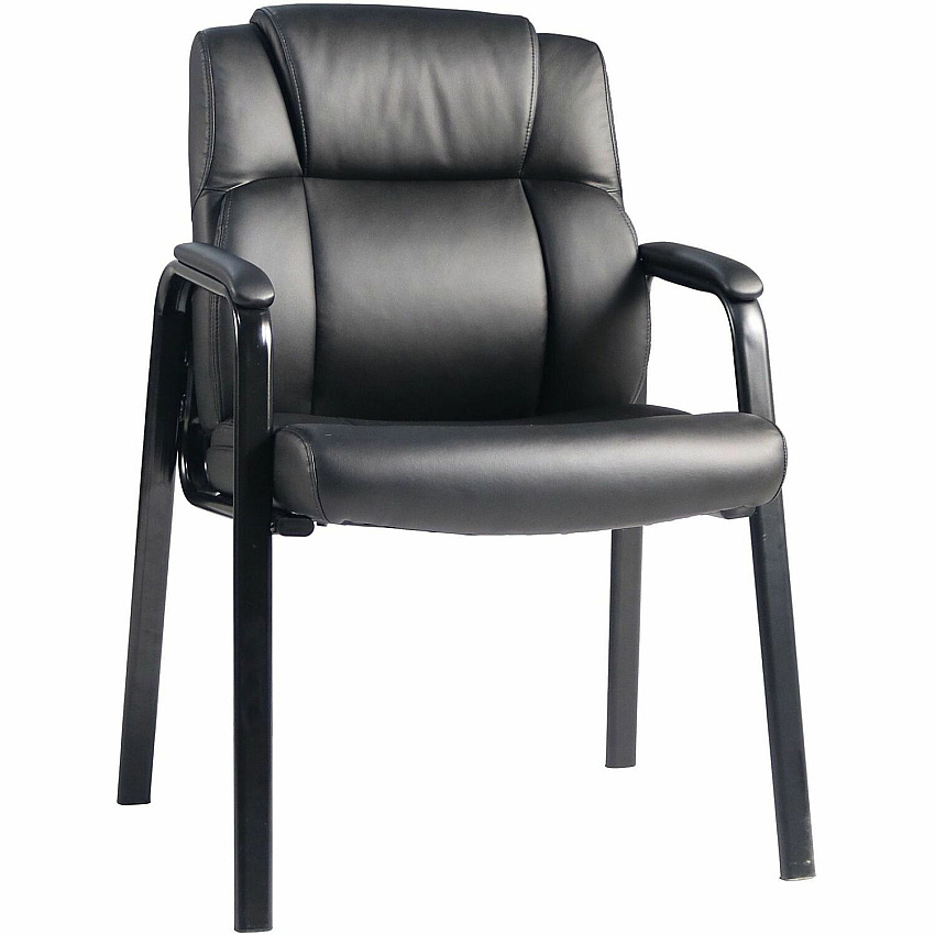 Lorell Cushioned Low-Back Guest Chair Polyurethane Seat Material - Polyurethane Back Material - Steel Frame Material - Low Back - Four-legged Base - Black - Vinyl - Armrest - 1 Each (LLR59436)