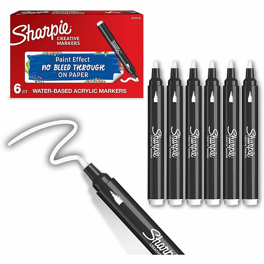 Sharpie Creative Marker White Ink - Water Based, Acrylic Based - 6 / Box (2218126)