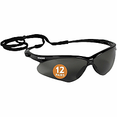 Ansell Health Nemesis Safety Glasses Recommended for: Manufacturing, Construction - Eye, UVA, UVB, UVC, Fog Protection - Polycarbonate - Smoke Lens - Black Frame - Anti-fog, Wraparound Frame, Sweat Resistant, Flexible, Neck Cord, Non-slip - 12 / (22475BX)