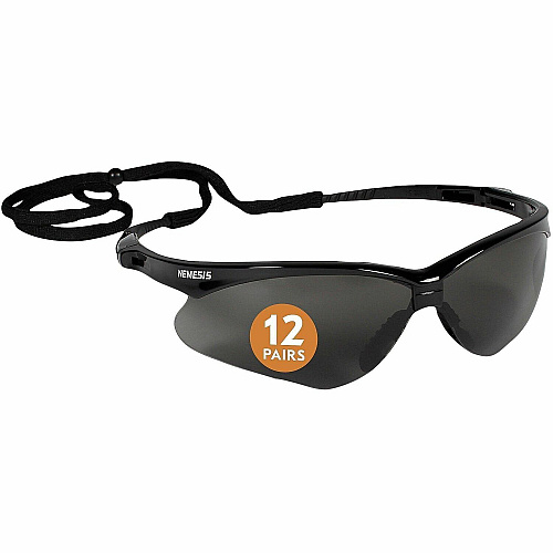 Ansell Health Nemesis Safety Glasses Recommended for: Manufacturing, Construction - Eye, UVA, UVB, UVC, Fog Protection - Polycarbonate - Smoke Lens - Black Frame - Anti-fog, Wraparound Frame, Sweat Resistant, Flexible, Neck Cord, Non-slip - 12 / (22475BX)