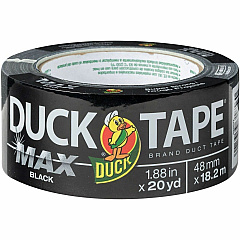 Duck Max Strength Packaging Tape 20 yd Length x 1.88" Width - Black - Rubber Adhesive - For Packaging, Wood, Plastic, Glass, Sealing, Bundling - 1 Each (241619) Duck Max Strength Packaging Tape 20 yd Length x 1.88" Width - Black - Rubber Adhesive - For Packaging, Wood, Plastic, Glass, Sealing, Bundling - 1 Each (241619)