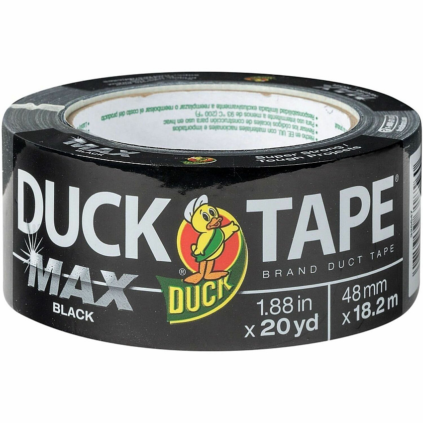 Duck Max Strength Packaging Tape 20 yd Length x 1.88" Width - Black - Rubber Adhesive - For Packaging, Wood, Plastic, Glass, Sealing, Bundling - 1 Each (241619)