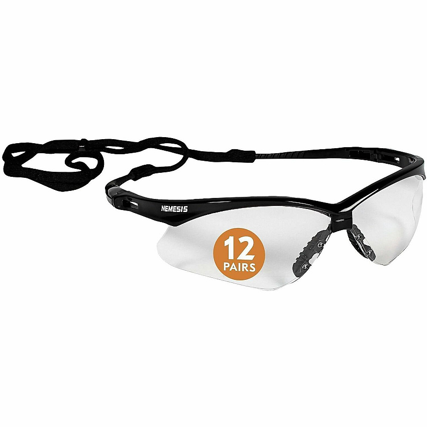 Ansell Health Nemesis Safety Glasses Recommended for: Workplace, Home, Construction, Manufacturing, Shooting, Industrial - Universal - Eye, Fog, UVA, UVB, UVC Protection - Polycarbonate - Clear Lens - Black Frame - Anti-fog, Durable, Lightweight (25679BX)