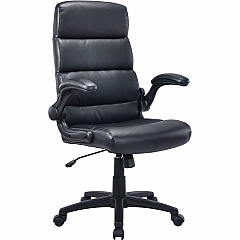 Lorell Colline High-Back Chair with Flip Arms Bonded Leather, Polyvinyl Chloride (PVC) Seat Material - Bonded Leather, Polyvinyl Chloride (PVC) Back Material - High Back - 5-star Base - Black - Armrest - 1 Each (LLR41853)