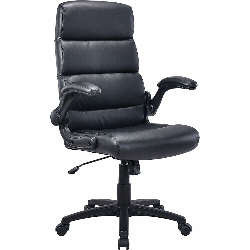 Lorell Colline High-Back Chair with Flip Arms Bonded Leather, Polyvinyl Chloride (PVC) Seat Material - Bonded Leather, Polyvinyl Chloride (PVC) Back Material - High Back - 5-star Base - Black - Armrest - 1 Each (LLR41853)