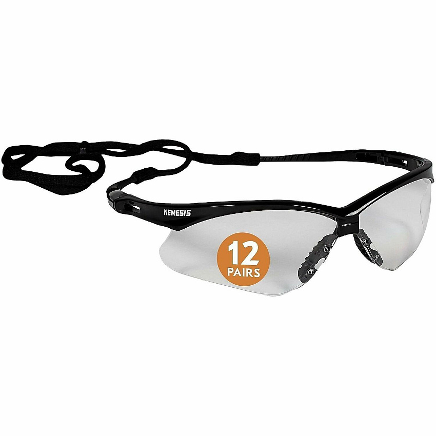 Ansell Health Nemesis Safety Glasses Recommended for: Workplace, Home, Construction, Manufacturing, Shooting, Indoor - Eye, UVA, UVB, UVC Protection - Polycarbonate - Clear Lens - Black Frame - Durable, Lightweight, Wraparound Frame, Sweat Resis (25676BX)