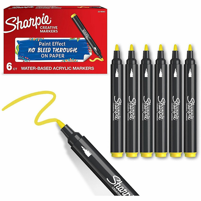 Sharpie Creative Markers Yellow Ink - Water Based, Acrylic Based - 6 / Box (2218063)