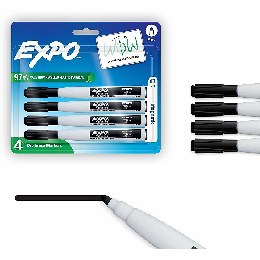 Expo Magnetic Dry Erase Markers Erasable - Black Ink - Dry - 4 / Pack (2211584)