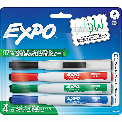 Expo Magnetic Dry Erase Markers Erasable - Assorted Ink - Dry - 4 / Pack (2211591)