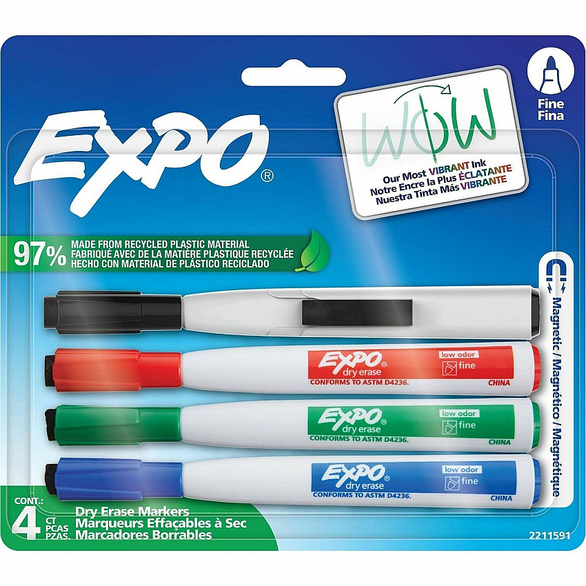 Expo Magnetic Dry Erase Markers Erasable - Assorted Ink - Dry - 4 / Pack (2211591)