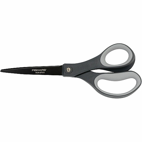 Fiskars Non-stick Titanium Softgrip Scissors 3.70" Blade Length - 8" Overall Length - Stainless Steel - Straight Tip - Gray - 1 Each (1073590)