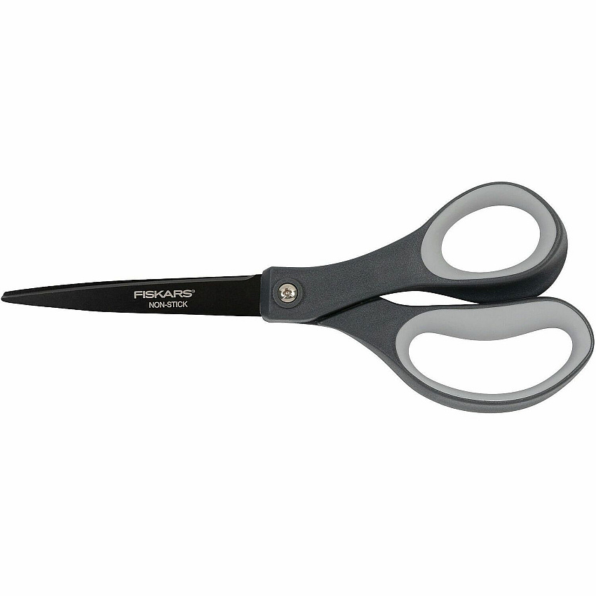 Fiskars Non-stick Titanium Softgrip Scissors 3.70" Blade Length - 8" Overall Length - Stainless Steel - Straight Tip - Gray - 1 Each (1073590)