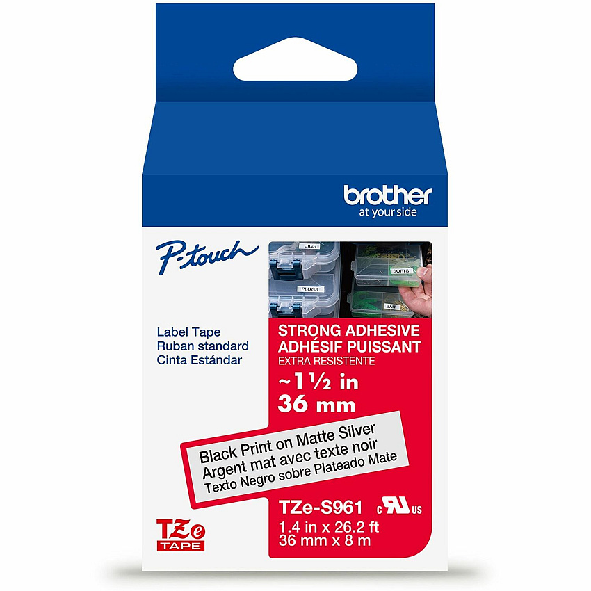 Brother P-touch Tze Label Tape 1 27/64" Width - Matte Silver - Laminated - Water Resistant - 1 Each (TZES961G)