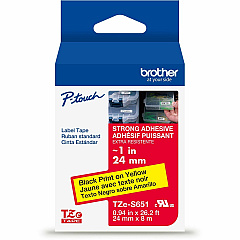 Brother Genuine P-touch TZeS651 BK on YL Label Tape, Strong Adhesive Lam., 24mmX8m 15/16" Width - Yellow - Laminated - Water Resistant - 1 Each (TZES651G)