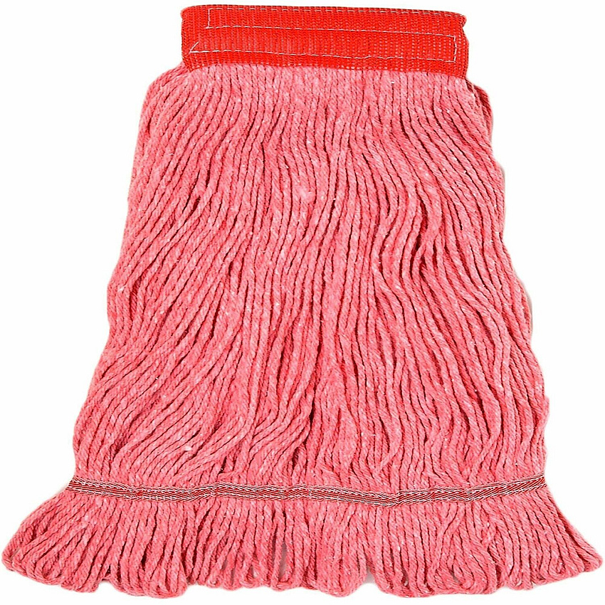 Genuine Joe 5" Looped End Wet Mop Large - Looped Ends, 4-ply, Headband, Fray Resistant, Durable, Launderable, Reusable, Tailband - Cotton, Synthetic, Yarn, Vinyl, Mesh, Woven, Polyester - Red - 1 Each (GJO47541)