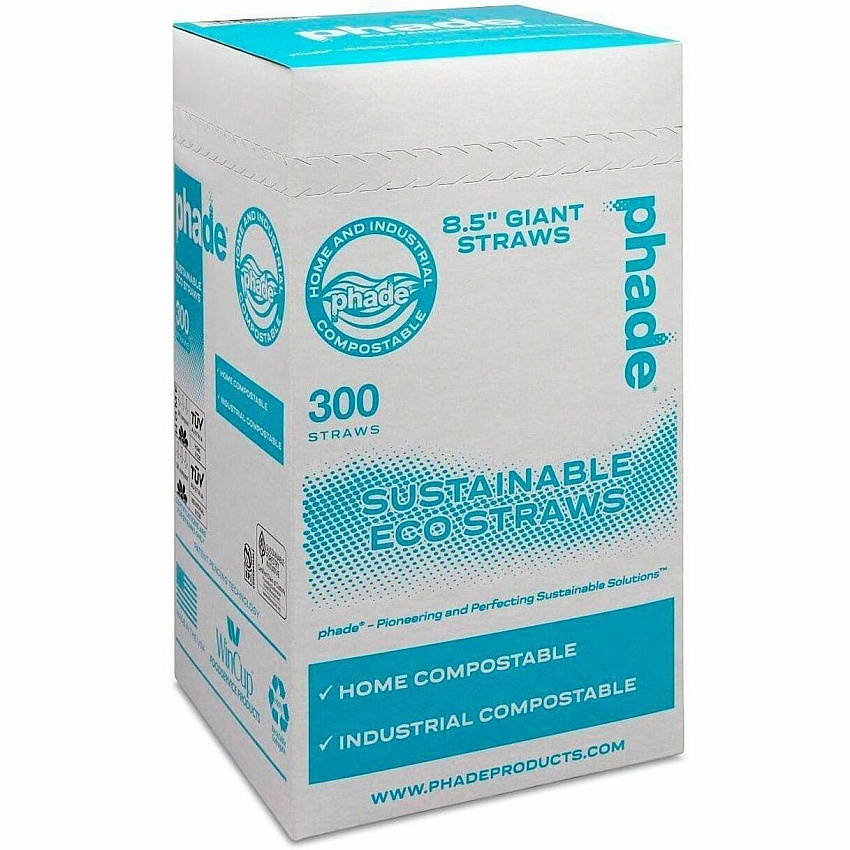 Phade Compostable Straws 8.5" Height x - Polyhydroxyalkanoate (PHA) - Caribbean Blue - 300 / Box (511180)