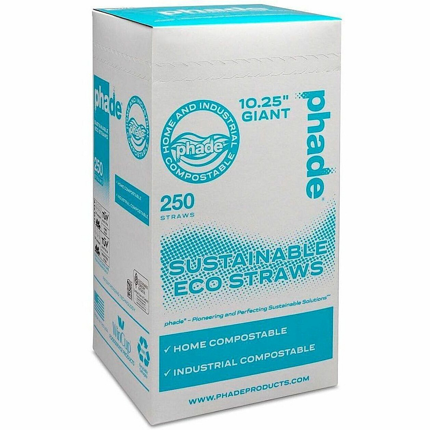 Phade Compostable Straws 10.3" Height x - Polyhydroxyalkanoate (PHA) - Caribbean Blue - 250 / Box (511179)