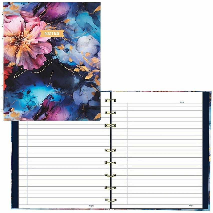 Blueline NotePro Notebook, Fashion Collection, 192 Pages, Midnight Floral 192 Pages - Printed - Twin Wirebound - Ruled Margin - 9 1/4" x 7 1/4" Sheet Size - White Paper - Gold Binding - Midnight Floral Cover - Hard Cover, Flexible, Self-adhesive T (A9C02)