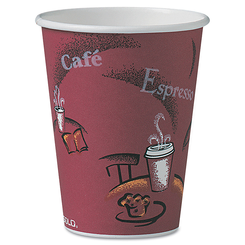 Dart Solo Paper Hot Drink Cups in Bistro Design, 12 oz, Maroon, 300/Carton (OF12BI0041)
