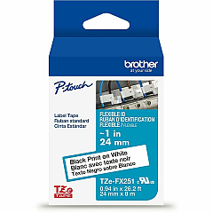 P-touch Genuine TZeFX251 BK on WHT Label Tape, Flexible ID Laminated, 24mmX8m x 15/16" Width - Black on White - Polyester - Water Resistant - Laminated - 1 Each (TZEFX251G)