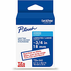 P-touch Genuine TZe242 RD on WHT Label Tape, Laminated, 18mmX8m 45/64" Width - White - Laminated - Water Resistant - 1 Each (TZE242G)