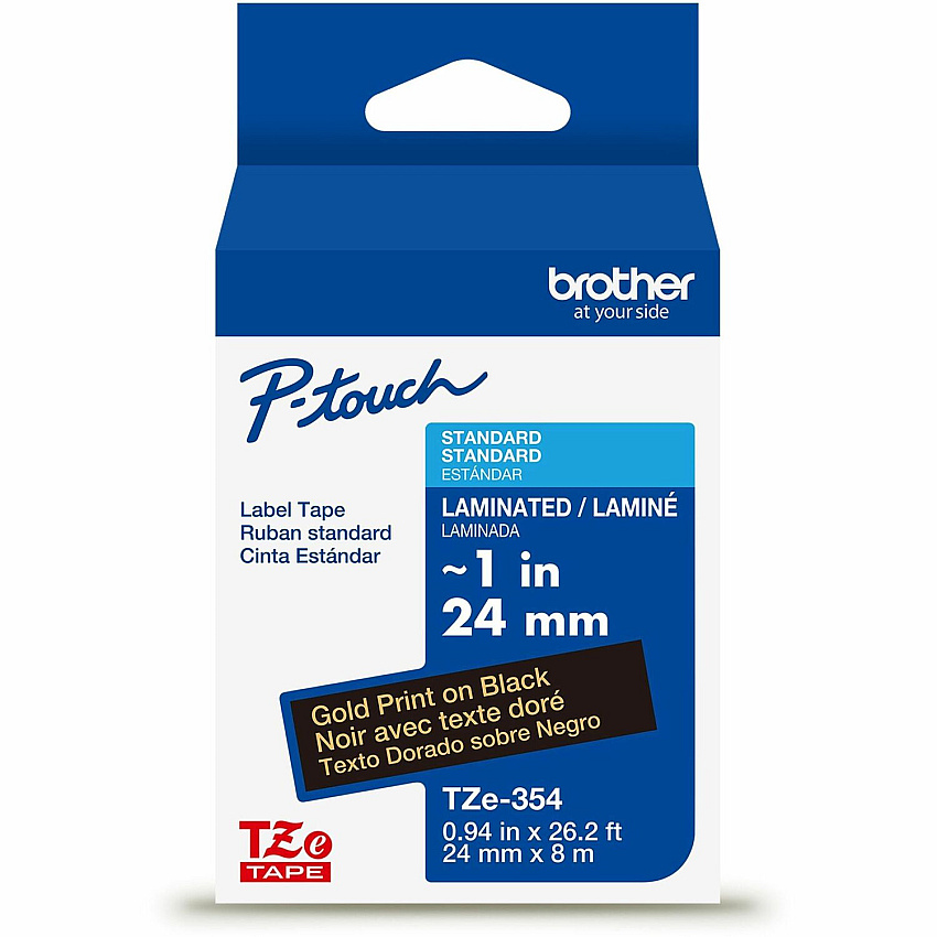 Brother Genuine P-touch TZe354 GLD on BK Label Tape, Laminated, 24mmX8m