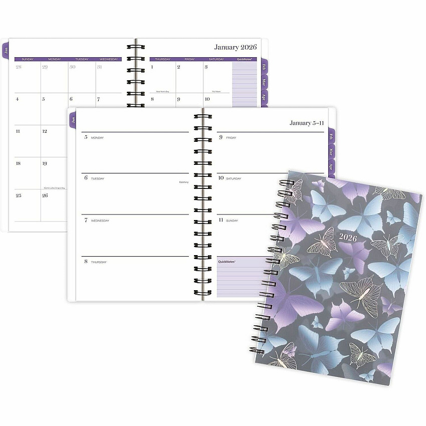 At-A-Glance Mariah Weekly Monthly Planner Weekly, Monthly - 12 Month - January 2027 to December 2027 - 1 Week Double Page Layout - 5 1/2" x 8 1/2" Sheet Size - Twin Wire - Mariah, Blue, Purple - Poly Cover - 1 Each (1754200)
