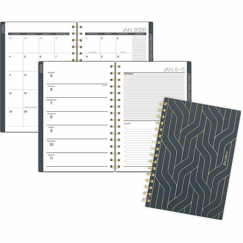 At-A-Glance Hera Weekly Monthly Planner Weekly, Monthly - 12 Month - January 2027 to December 2027 - 1 Week Double Page Layout - 5 1/2" x 8 1/2" Sheet Size - Twin Wire - Black, Gold - Poly Cover - 1 Each (1765200)