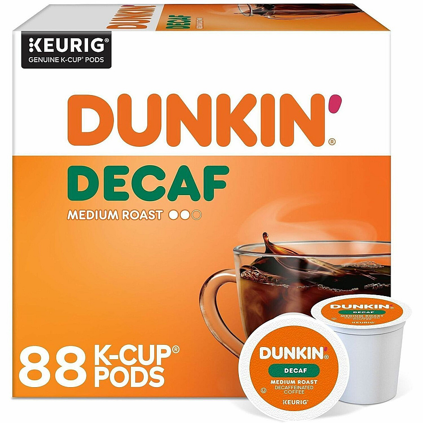 Dunkin Donuts Dunkin'&reg; K-Cup Decaf Coffee Compatible with Keurig Brewer - Medium - 0.3 oz Per Box - 22 K-Cup - K-Cup - Decaf, Original Blend - Kosher - Decaffeinated - 4 / Carton (0317CT)