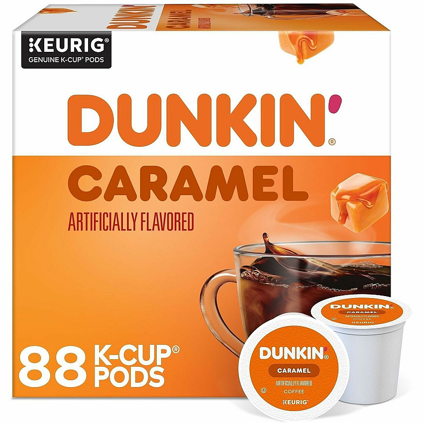 Dunkin Donuts Dunkin'&reg; K-Cup Caramel Me Crazy Coffee Compatible with Keurig Brewer - Medium - 0.3 oz Per Box - 22 K-Cup - K-Cup - Caramel Me Crazy - Kosher - 4 / Carton (1277CT)