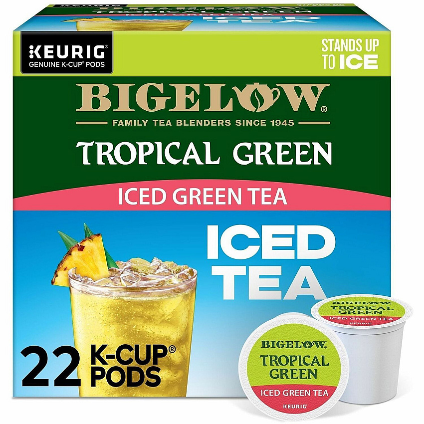 Bigelow&reg; Tropical Iced Green Tea Iced Green Tea K-Cup Compatible with Keurig K-Cup Brewer - Caffeinated - Kosher - 22/Box - 4 / Carton (2870CT)