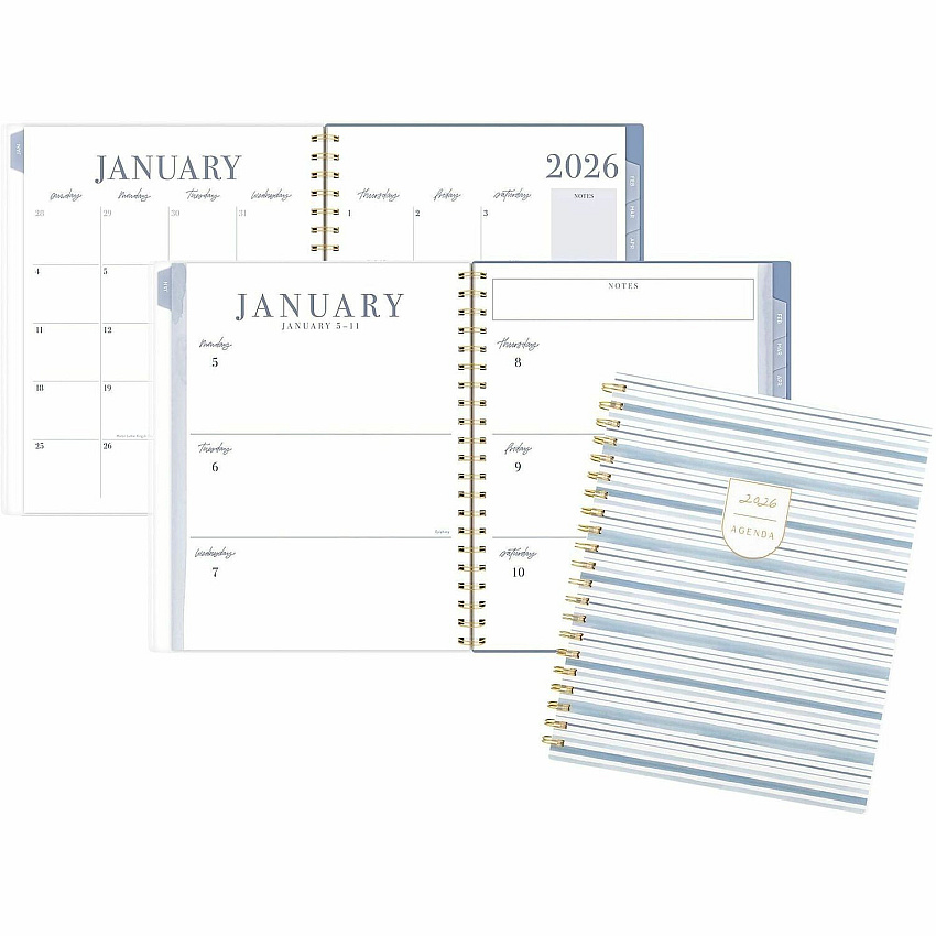 Cambridge Leah Bisch Weekly Monthly Planner Weekly, Monthly - 12 Month - January 2027 to December 2027 - Letter - 8 1/2" x 11" Sheet Size - Twin Wire - Ciara Stripe - Poly Cover - 1 Each (LB42905)