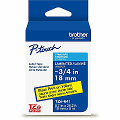 Brother Genuine P-touch TZeS641 BK on YL Label Tape, Strong Adhesive Lam., 18mmX8m x 45/64" Width - Yellow - Polyethylene Terephthalate (PET) - Water Resistant - Laminated - 1 Each (TZES641G)