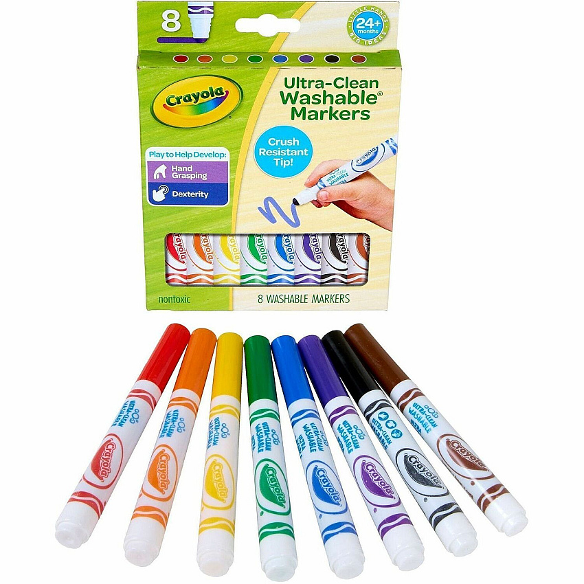 Crayola Crush Resistant Washable Toddler Markers Washable - Multi Ink - 8 / Pack (811548)