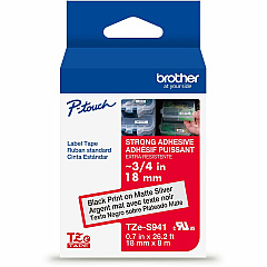 Brother P-touch Tze Label Tape 45/64" Width - Matte Silver - Laminated - Water Resistant - 1 Each (TZES941G)