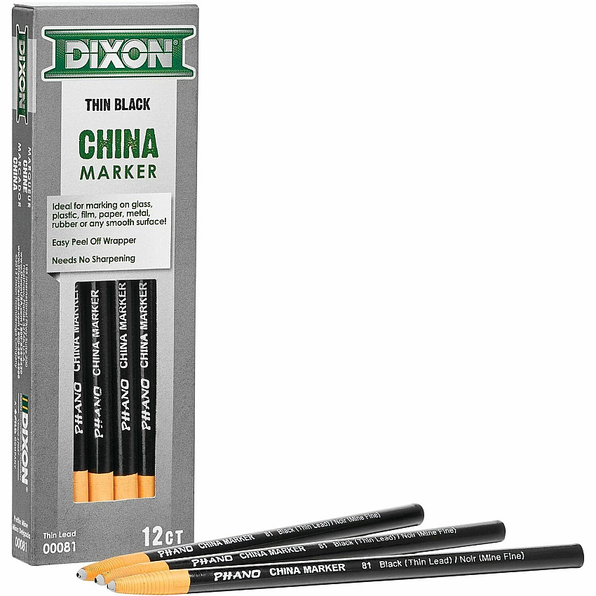 Dixon Industrial Phano Nontoxic China Markers Black Lead - Thin Point - 12 / Dozen (000810002)