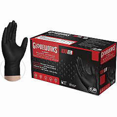 GloveWorks by AMMEX Gloveworks Powder-Free Industrial RDT Nitrile Gloves 6 mil Thickness x 18.26" Glove Length - Grime, Dirt, Snag Protection - Polymer Coating - Extra Large Size - For Right/Left Hand - Nitrile - Black - Raised Diamond Grip, L (GWBN48100)