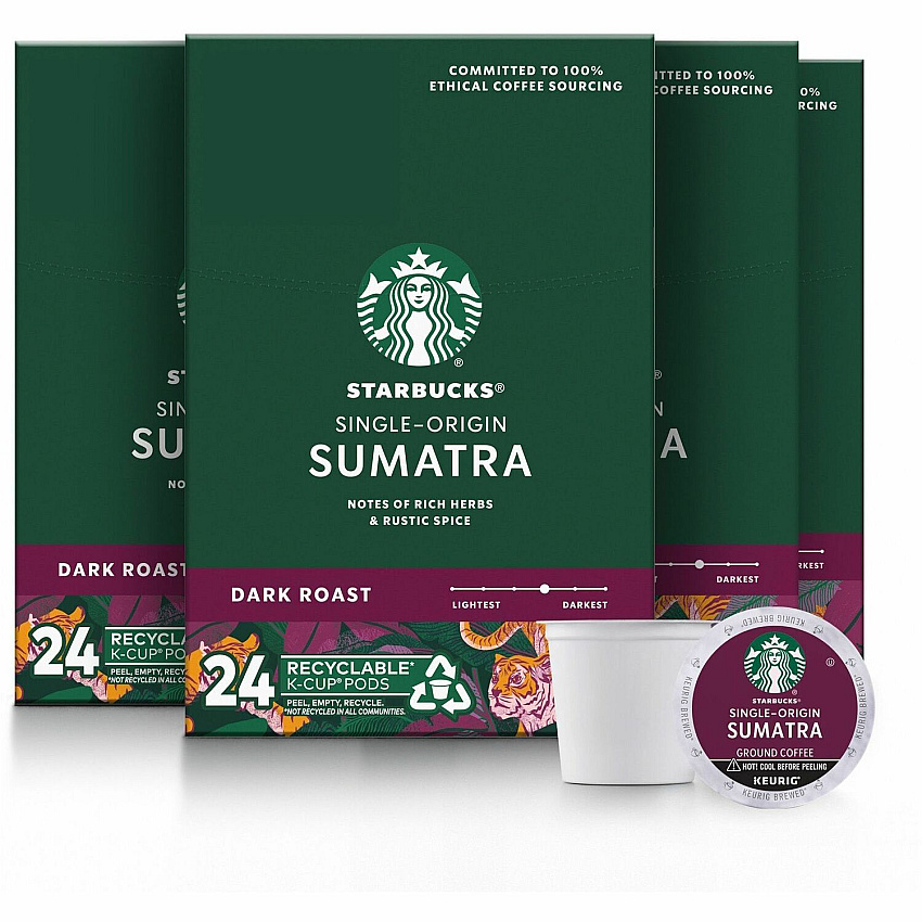 Starbucks K-Cup Sumatra Blend Coffee Dark - 24 K-Cup - K-Cup - Sumatra Blend - 4 / Carton (91281CT)