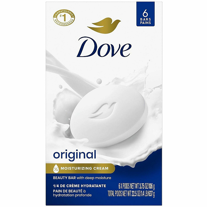 Dove Original Body Bar For Dry Skin - 4 oz - Body, Skin - Moisturizing - White - 6 / Pack (61011)
