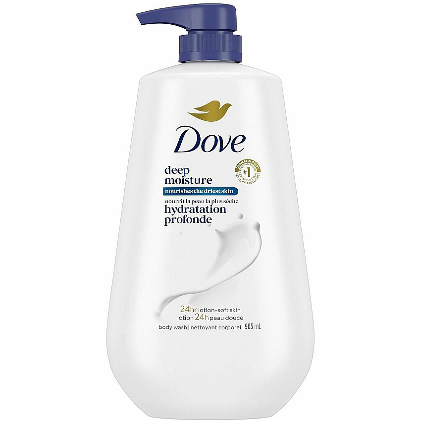 Dove Deep Moisture Body Wash 30.60 fl oz - Pump Bottle Dispenser - Body, Skin - Moisturizing - White - Unscented - 1 Each (39648)