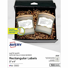 Avery 2" x 4" Labels With Metallic Gold Borders x 2" Width x 4" Length - Permanent Adhesive - Rectangle - Inkjet, Laser - White - Metallic Gold Border - Foil - 10 / Sheet - For Label Printer - 100 / Pack (06506) Avery 2" x 4" Labels With Metallic Gold Borders x 2" Width x 4" Length - Permanent Adhesive - Rectangle - Inkjet, Laser - White - Metallic Gold Border - Foil - 10 / Sheet - For Label Printer - 100 / Pack (06506)