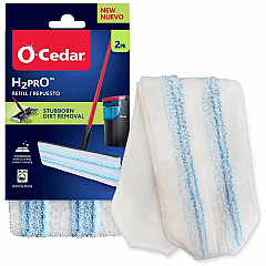O-Cedar H2prO Flat Mophead Replacement Streak-free, Machine Washable, Long Lasting, Reusable - MicroFiber - White/Blue - 2 / Pack (175782)