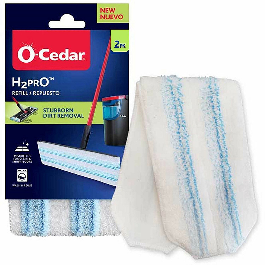 O-Cedar H2prO Flat Mophead Replacement Streak-free, Machine Washable, Long Lasting, Reusable - MicroFiber - White/Blue - 2 / Pack (175782)