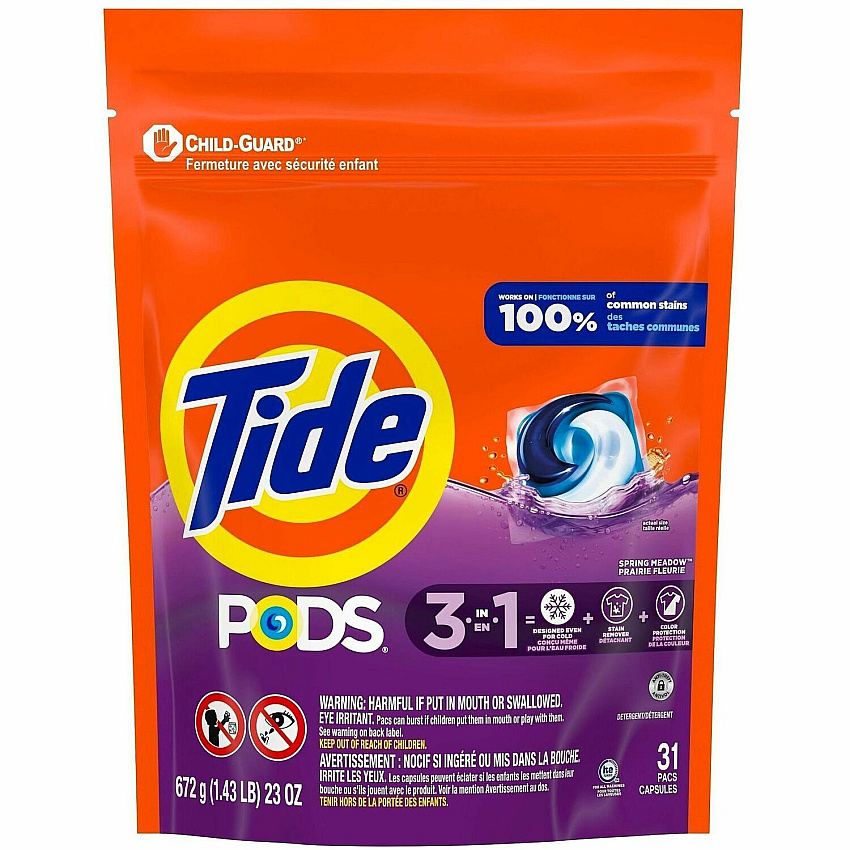Tide PODS Laundry Detergent Pacs For Laundry, Clothes - Concentrate - Spring Meadow Scent - Recommended For: Stain Remover - Blue - 31 / Bag (93123)