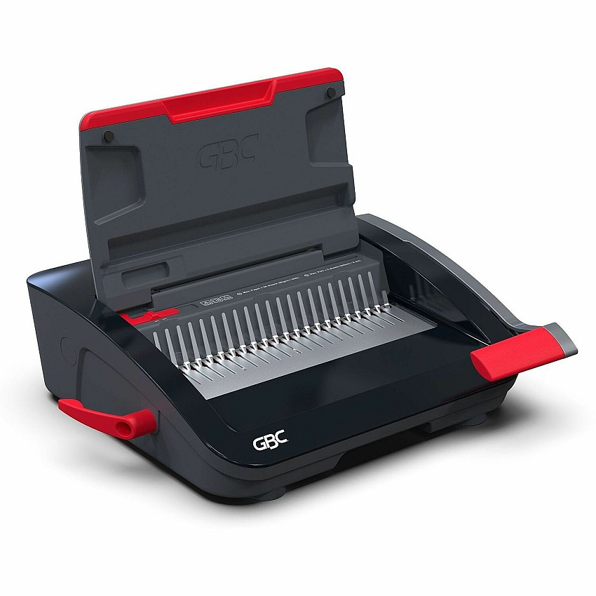 GBC CB20 CombBind Manual Punch & Bind Machine CombBind - 330 Sheet(s) Bind - 20 Punch - 5.4" Height x 19.4" Width x 16.9" Depth - Black, Red - 1 Each (200025)