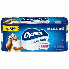 Charmin Ultra Soft Bathroom Tissue 2 Ply - Mega - 208 Sheets/Roll - 4" Roll Diameter - 1 1/2" Core - Diamond Weave Texture - White - 1 Carton (19266)